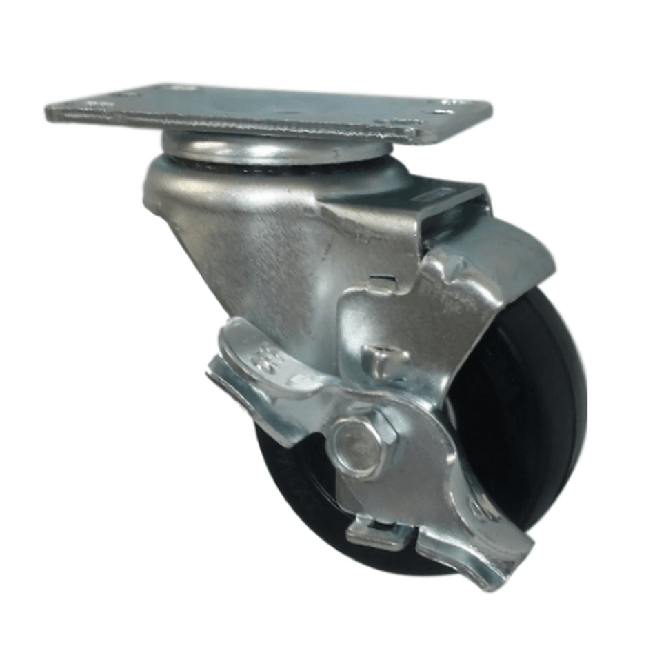 3" x 1-1/4" Soft Rubber Wheel Swivel Caster w/ Top Lock Brake - 300 lbs. Cap. - Durable Superior Casters