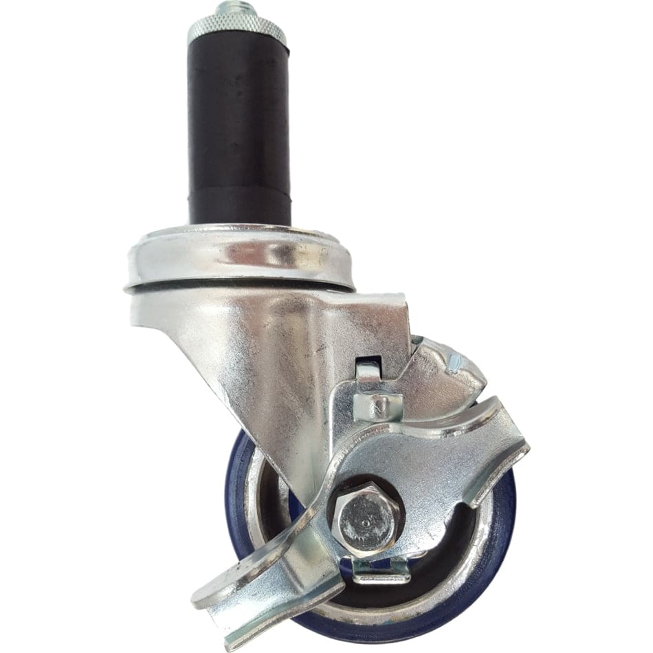 3" x 1-1/4" Polyon Alum. Thread Stem Caster, Expandable Adapter, Brake,350# Cap - Durable Superior Casters