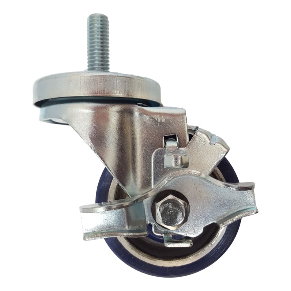 3" x 1-1/4" Polyon Aluminum Threaded Swivel Stem Caster, Brake (1/2") 350 lbs Capacity - Durable Superior Casters
