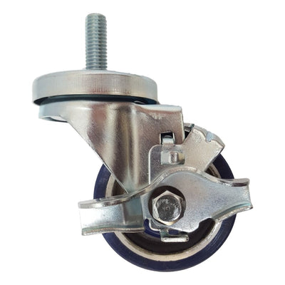 3" x 1-1/4" Polyon Aluminum Threaded Swivel Stem Caster, Brake (1/2") 350 lbs Capacity - Durable Superior Casters