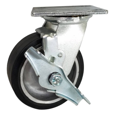 5" x 2" Mold-On Rubber Aluminum Swivel Caster, Top Lock Brake, 500 lbs. Cap - Durable Superior Casters