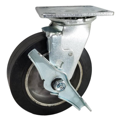 6" x 2" Mold On Rubber Aluminum Swivel Caster, Top Lock Brake, 550 lbs. Cap - Durable Superior Casters