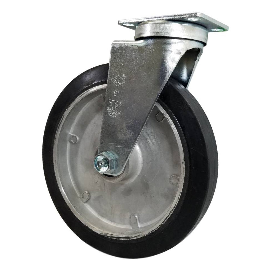 8" x 1-5/8" Mold-On Rubber Aluminum Wheel Swivel Caster - 400 lbs. Capacity - Durable Superior Casters