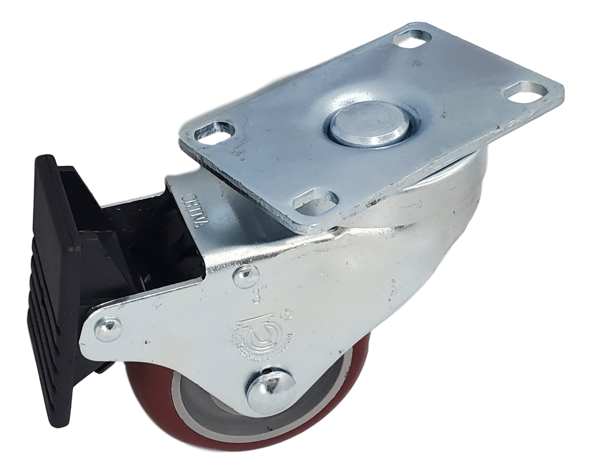 3" x 1-1/4" Polymadic Wheel Swivel Caster w/ Total Lock Brake - 300 Lbs. Capacity - Durable Superior Casters