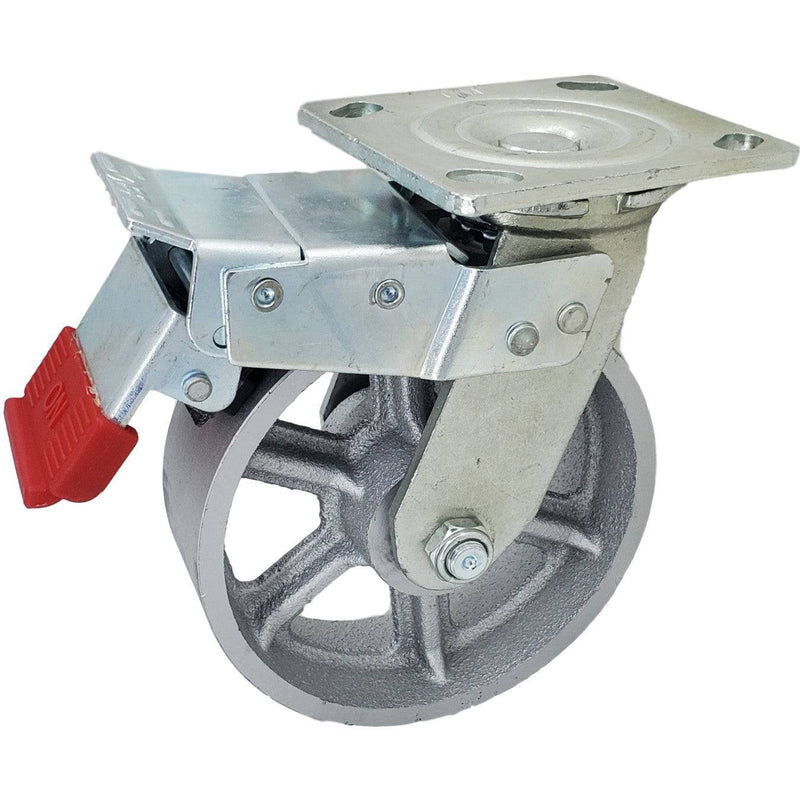 6" x 2" Heavy-Duty Semi-Steel Wheel Swivel Caster w/ Total Lock Brake - 1400 lbs. Cap. - Durable Superior Casters