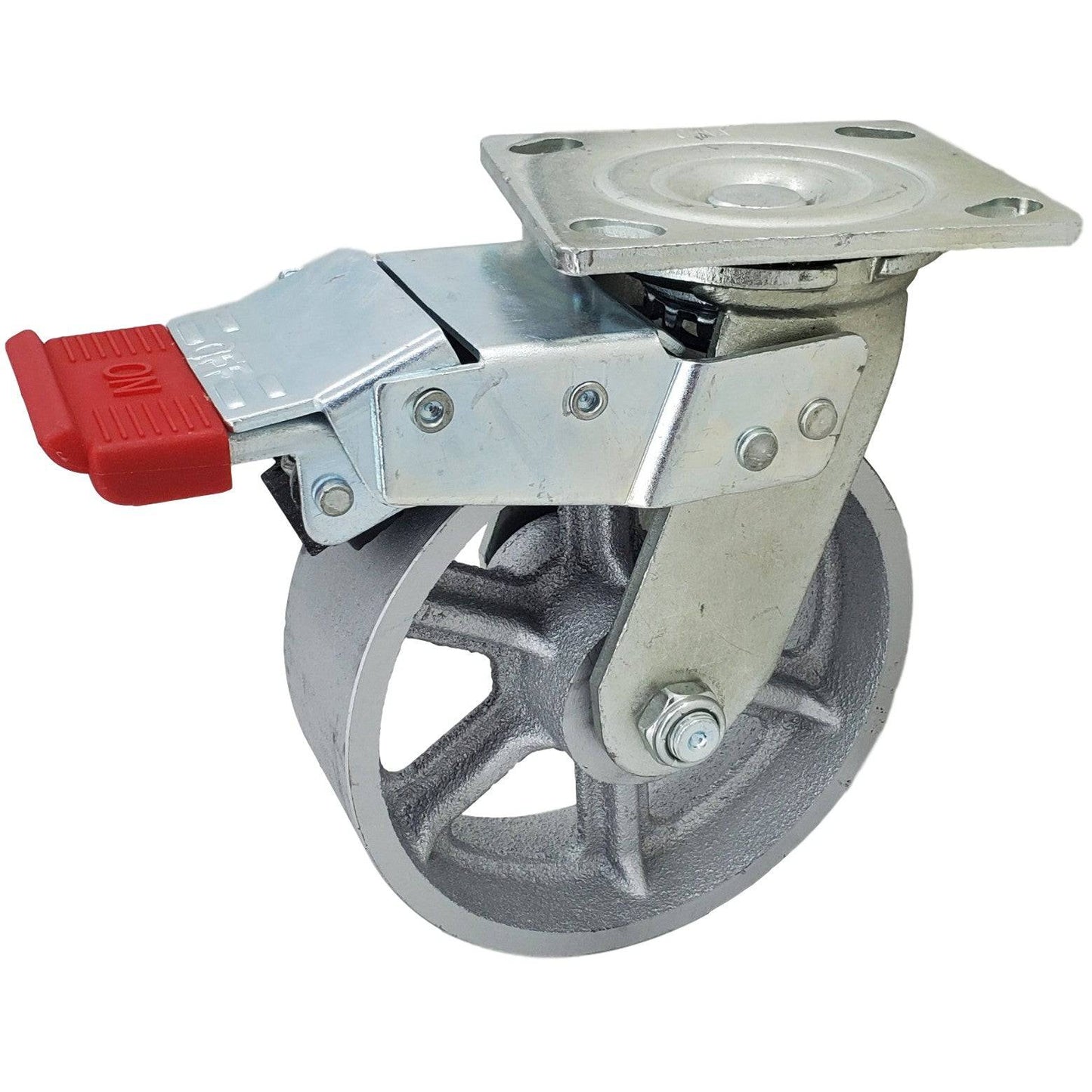 6" x 2" Heavy-Duty Semi-Steel Wheel Swivel Caster w/ Total Lock Brake - 1400 lbs. Cap. - Durable Superior Casters