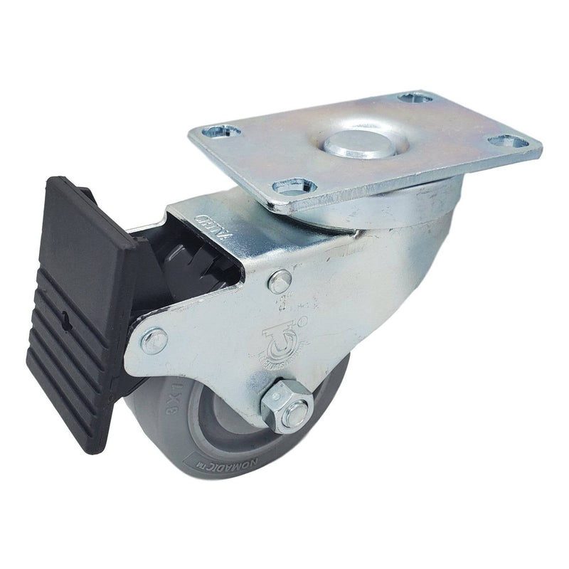 3" x 1-1/4" Nomadic Wheel Swivel Caster w/ Total-Lock Brake- 300 lbs. Capacity - Durable Superior Casters