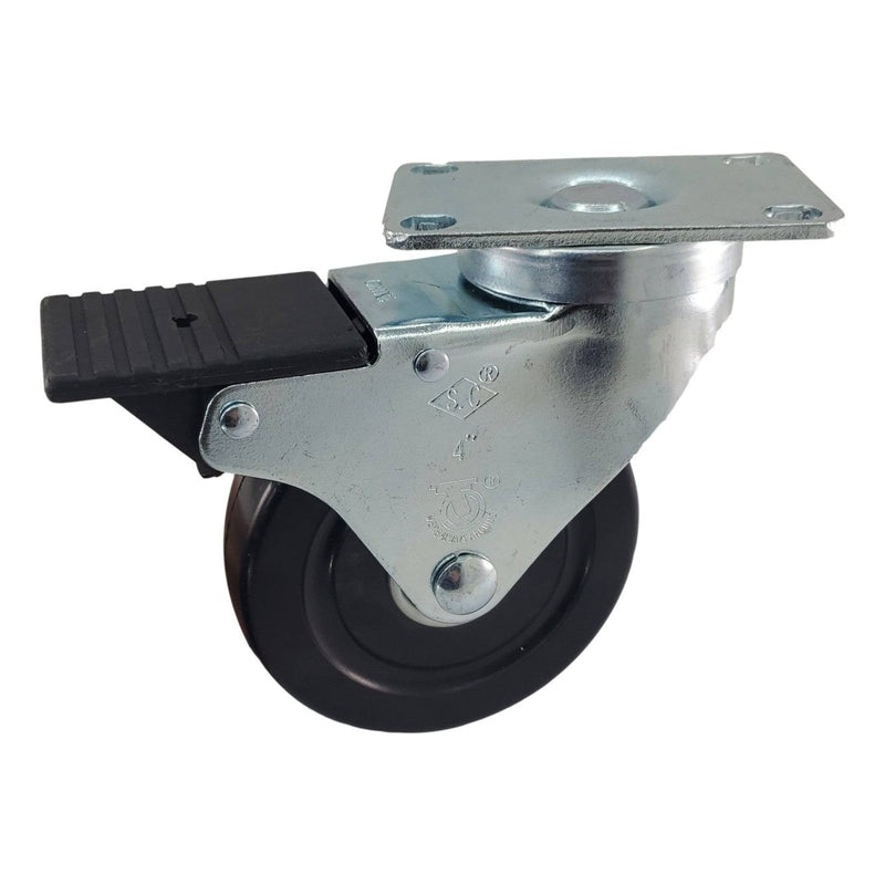 4" x 1-1/4" Hard Rubber Wheel Swivel Caster, Total Lock Brake - 350 lbs Cap - Durable Superior Casters