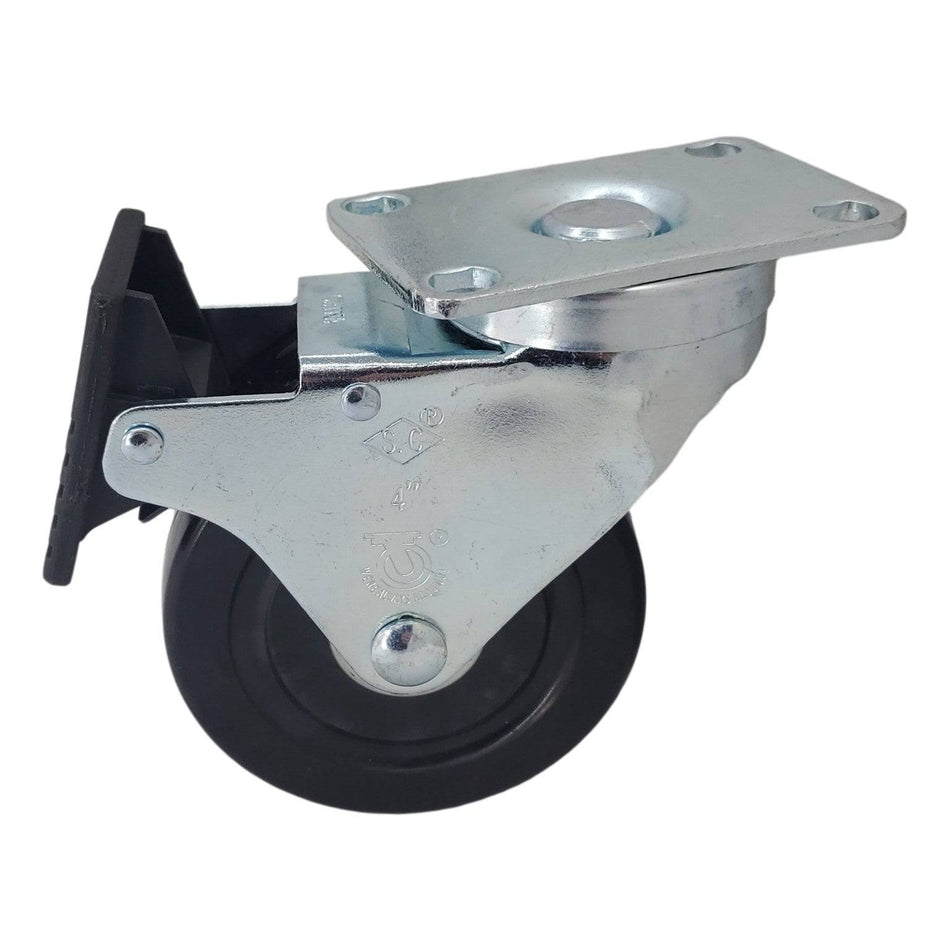 4" x 1-1/4" Hard Rubber Wheel Swivel Caster, Total Lock Brake - 350 lbs Cap - Durable Superior Casters