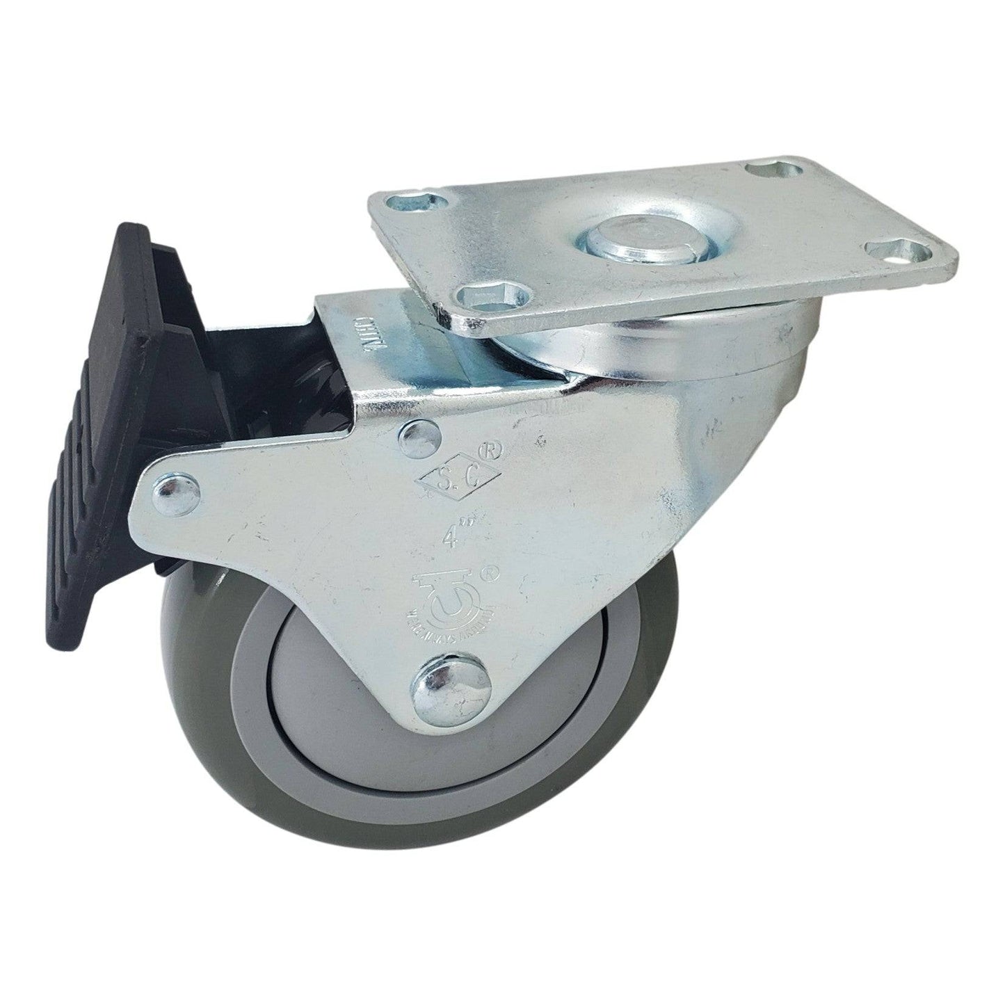 4" x 1-1/4" Poly-Pro Wheel Swivel Caster w/Total Lock Brake- 350 lbs. capacity - Durable Superior Casters