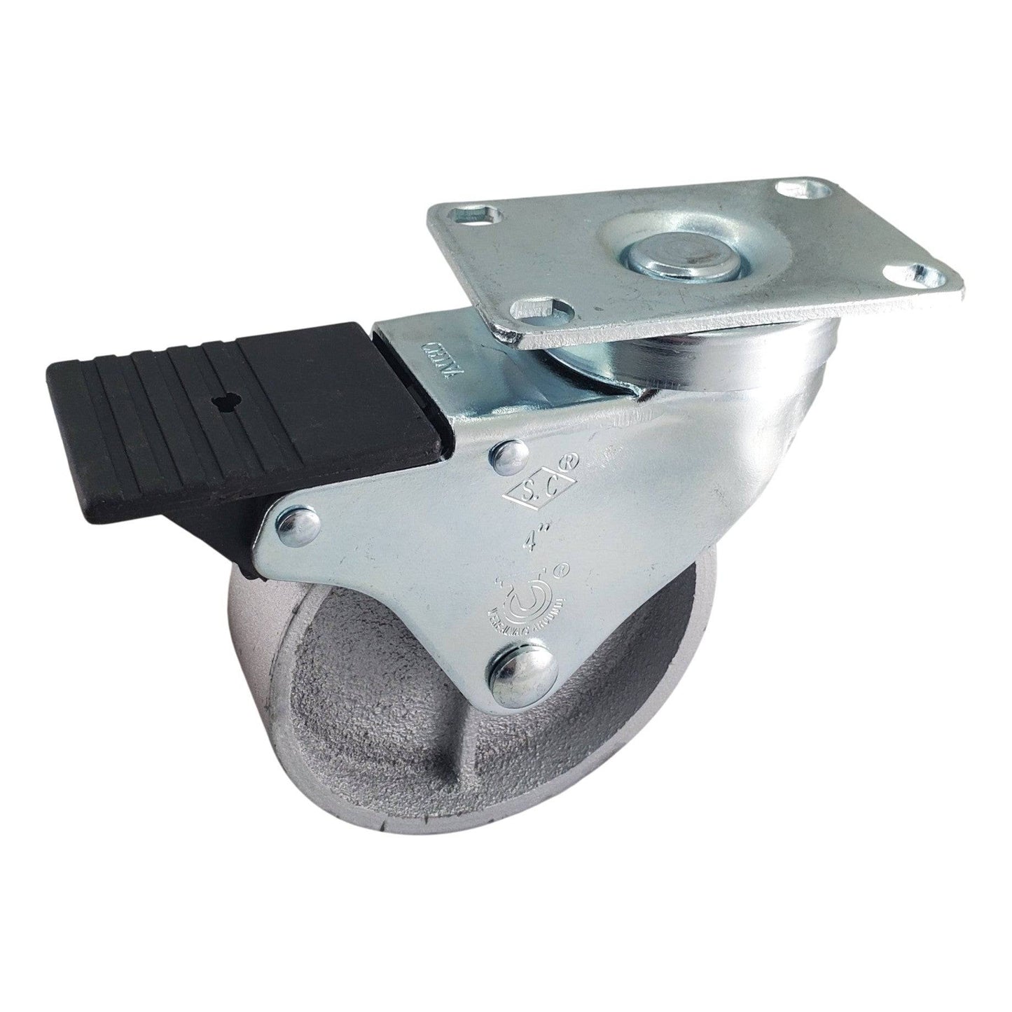 4" x 1-1/4" Semi-Steel Wheel Swivel Caster w/ Total Lock Brake - 300 lbs. Capacity - Durable Superior Casters