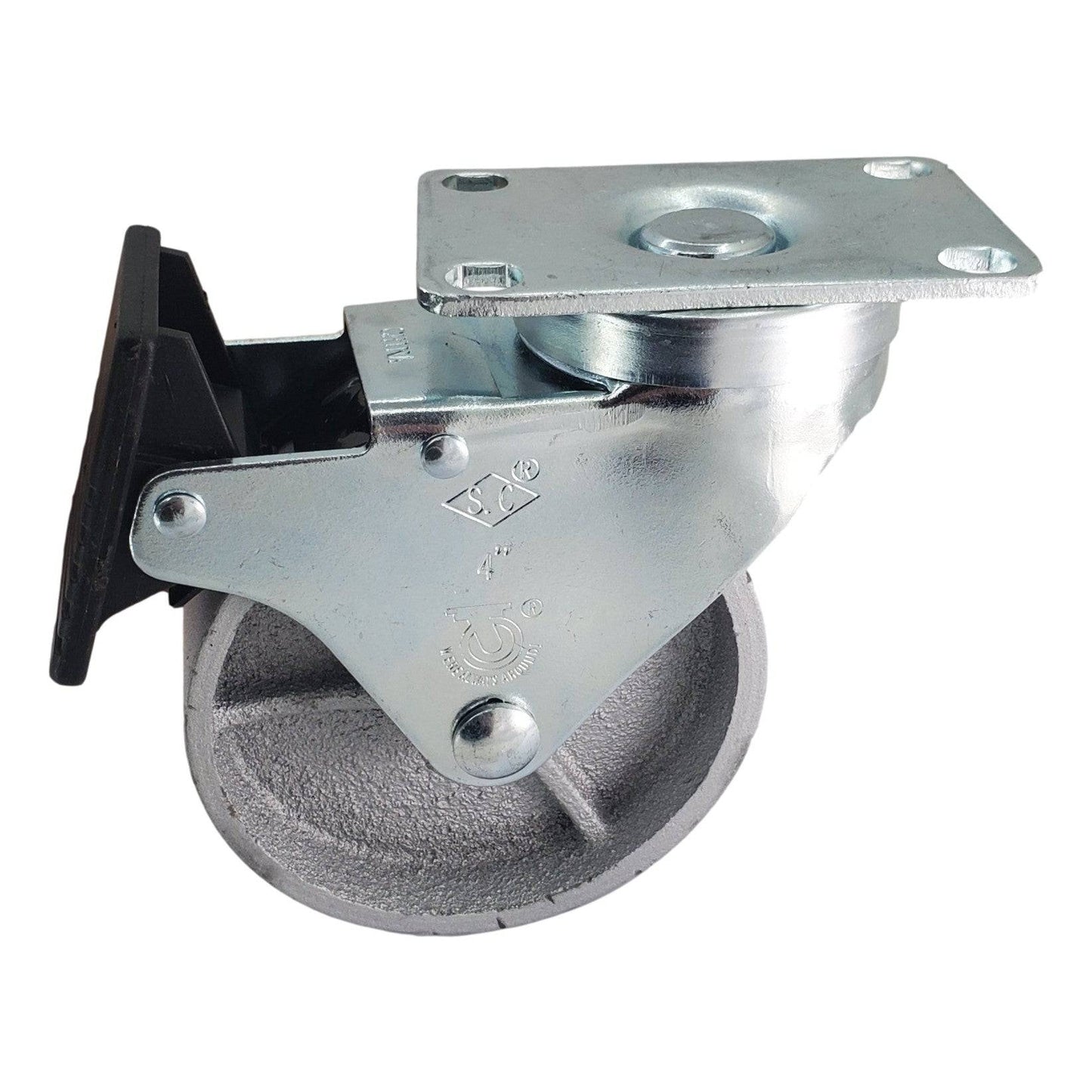 4" x 1-1/4" Semi-Steel Wheel Swivel Caster w/ Total Lock Brake - 300 lbs. Capacity - Durable Superior Casters