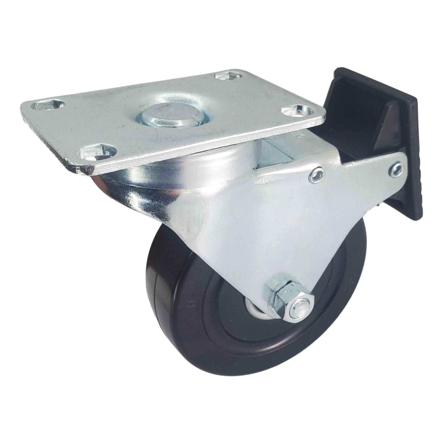 4" x 1-1/4" Soft Rubber Wheel Swivel Caster w/ Total Lock Brake - 350 lbs. Capacity - Durable Superior Casters