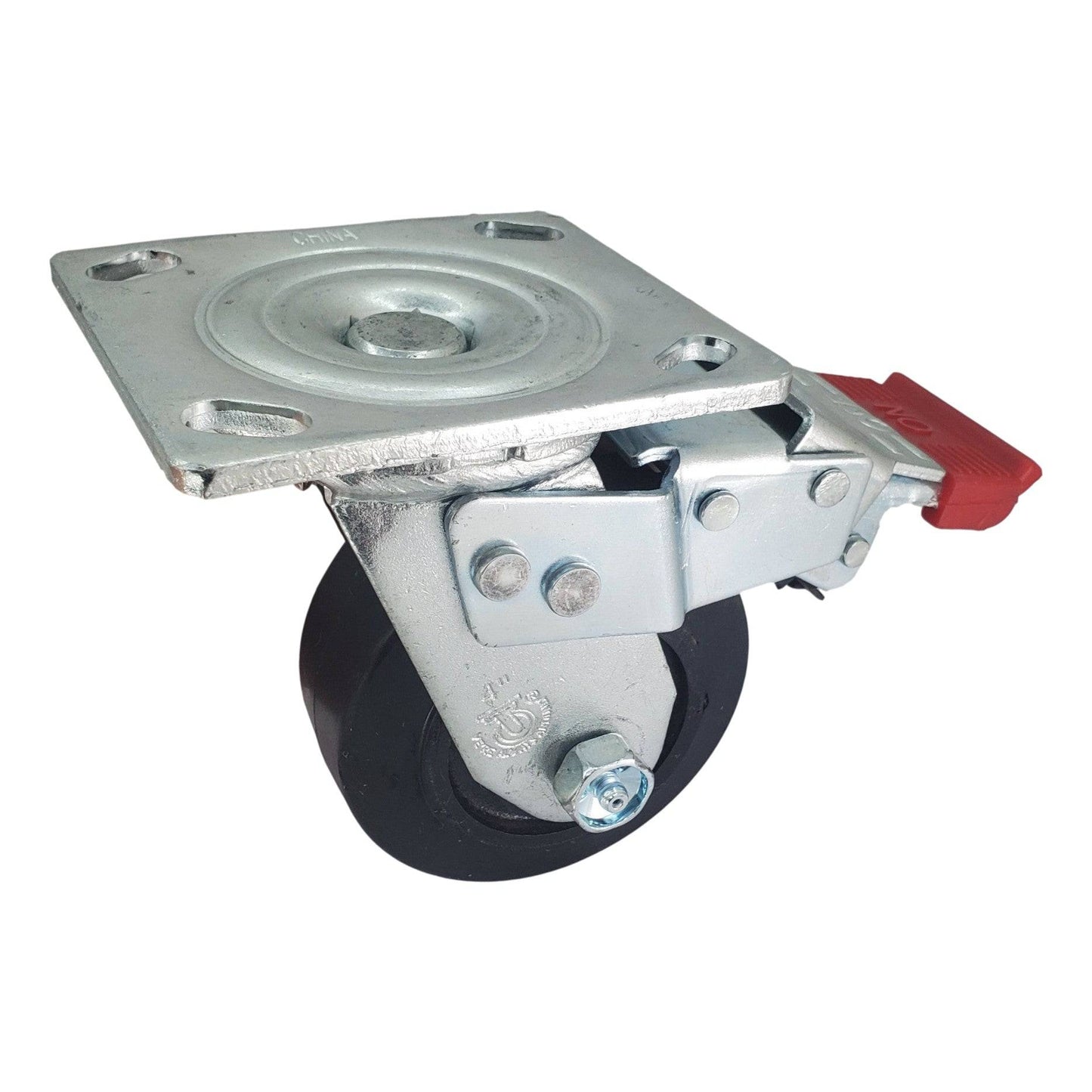 4" x 2" Mold-On Rubber Cast Swivel Caster w/ Total Lock Brake - 400 lbs. Cap. - Durable Superior Casters