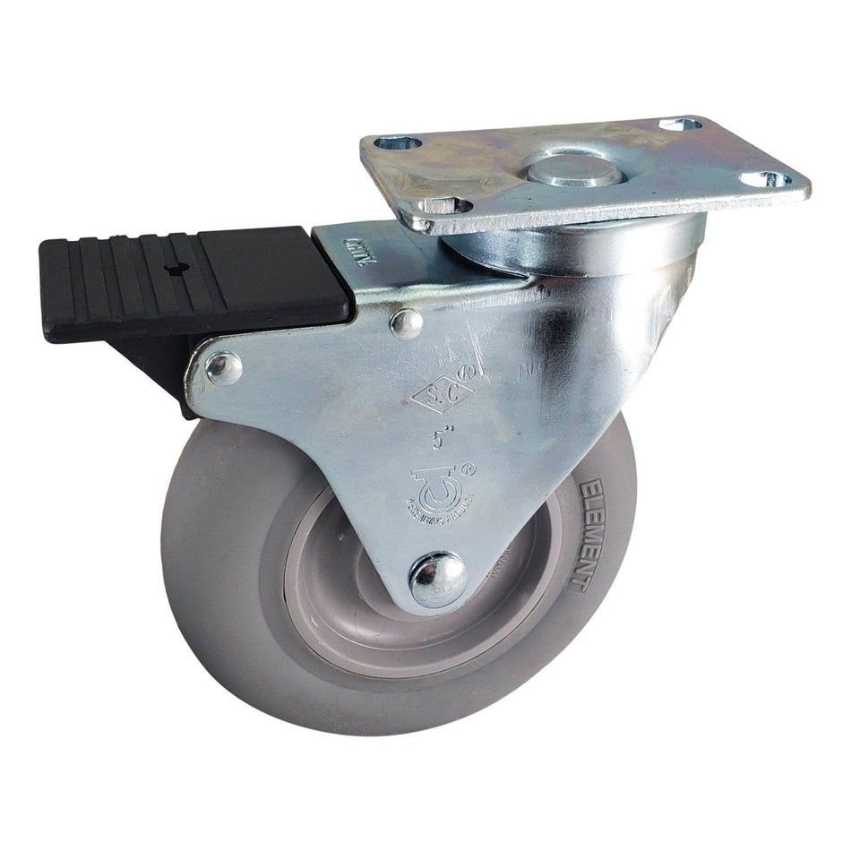 5" x 1-1/4" Element Wheel Swivel Caster w/ Total Lock Brake- 250 lb. Cap - Durable Superior Casters