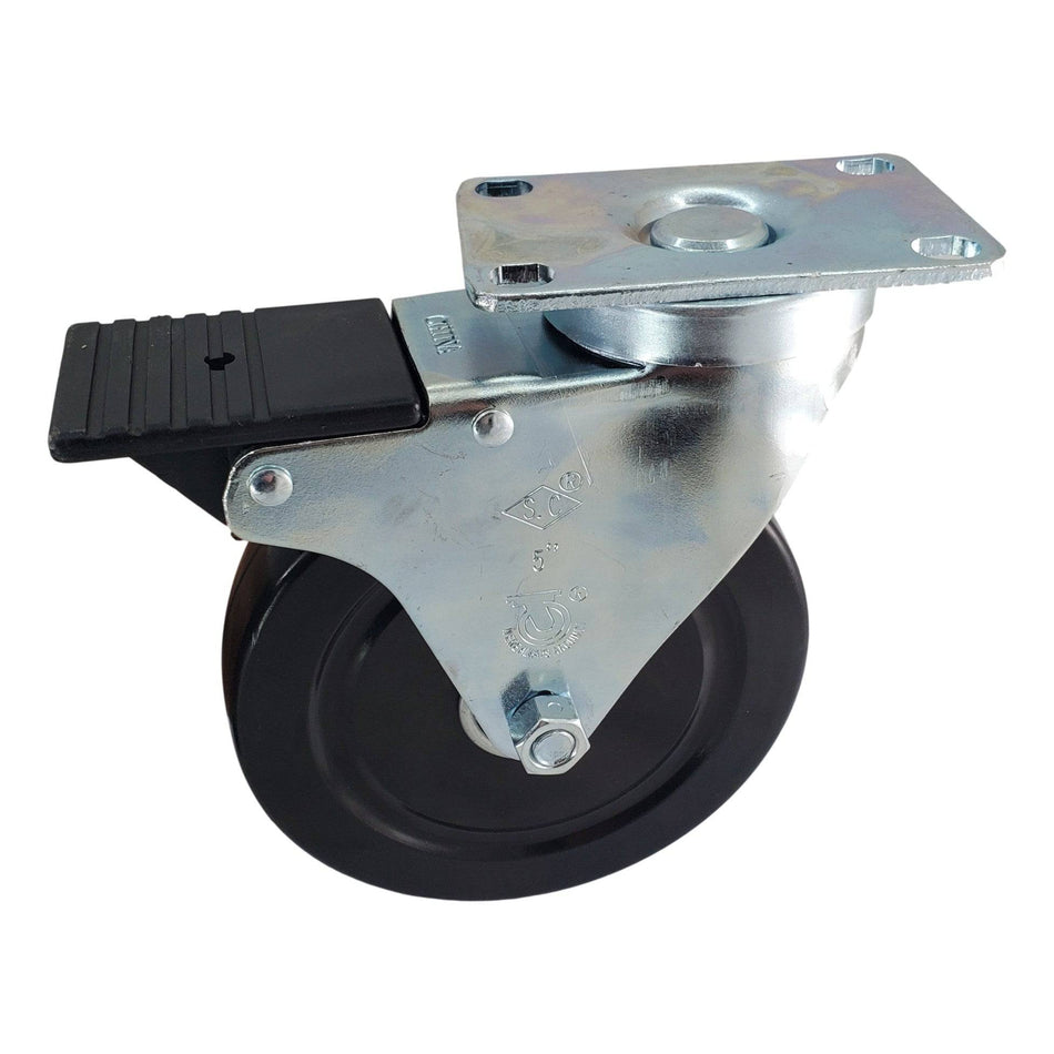 5" x 1-1/4" Hard Rubber Wheel Swivel Caster w/Total Lock Brake- 350 lbs. Capacity - Durable Superior Casters