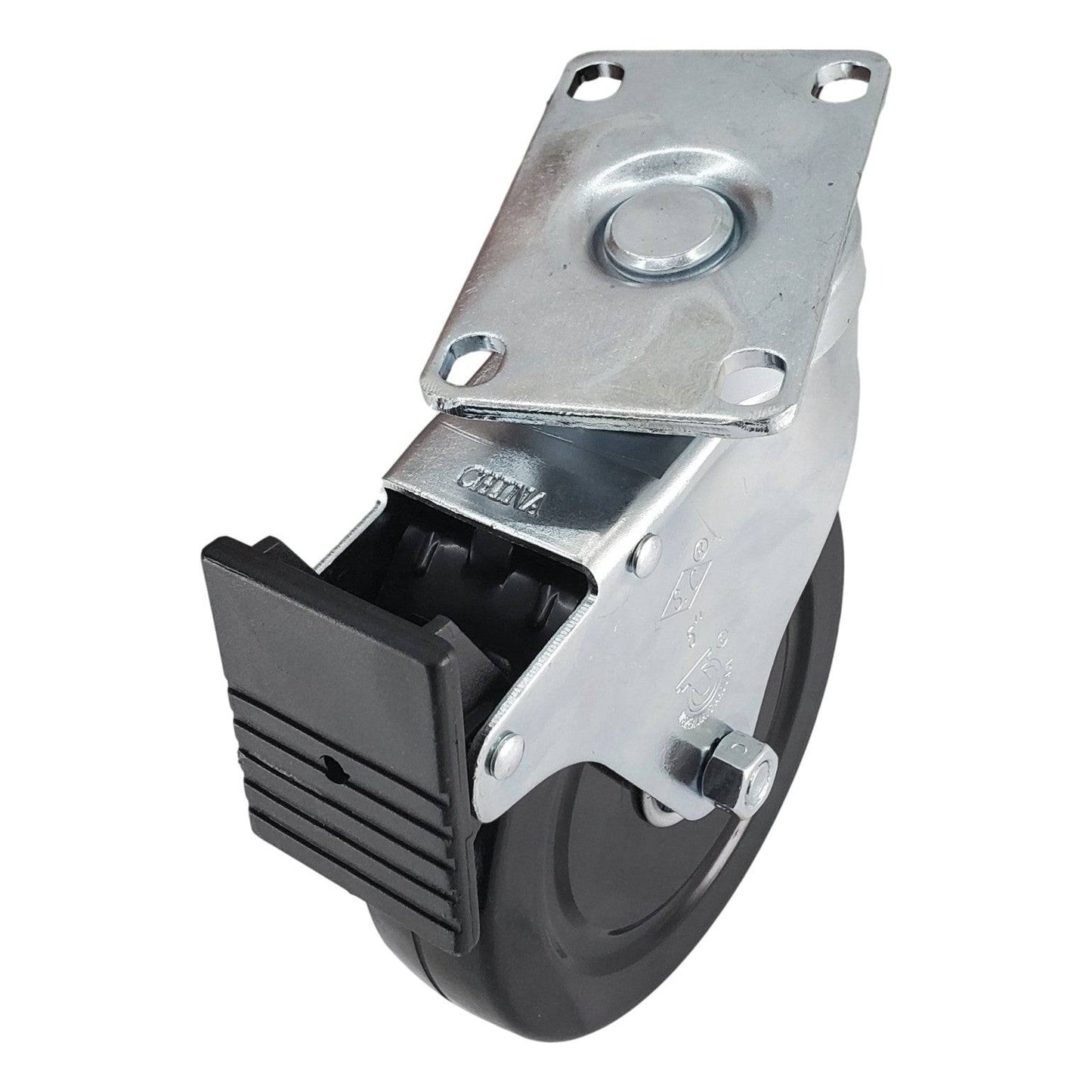 5" x 1-1/4" Hard Rubber Wheel Swivel Caster w/Total Lock Brake- 350 lbs. Capacity - Durable Superior Casters