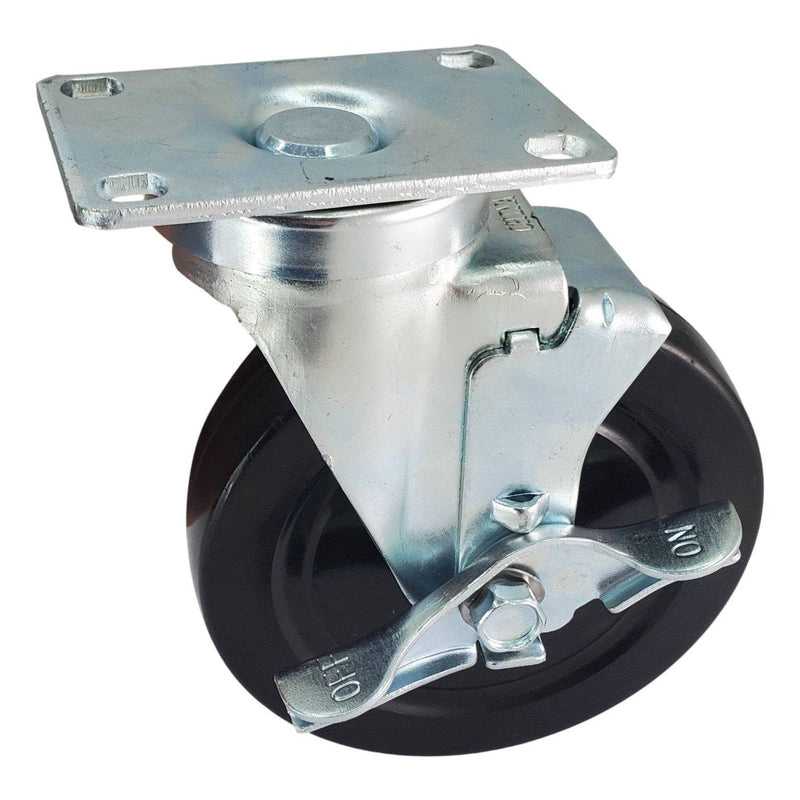 5" x 1-1/4" Hard Rubber Wheel Swivel Caster w/Top Lock Brake- 350 lbs. Capacity - Durable Superior Casters