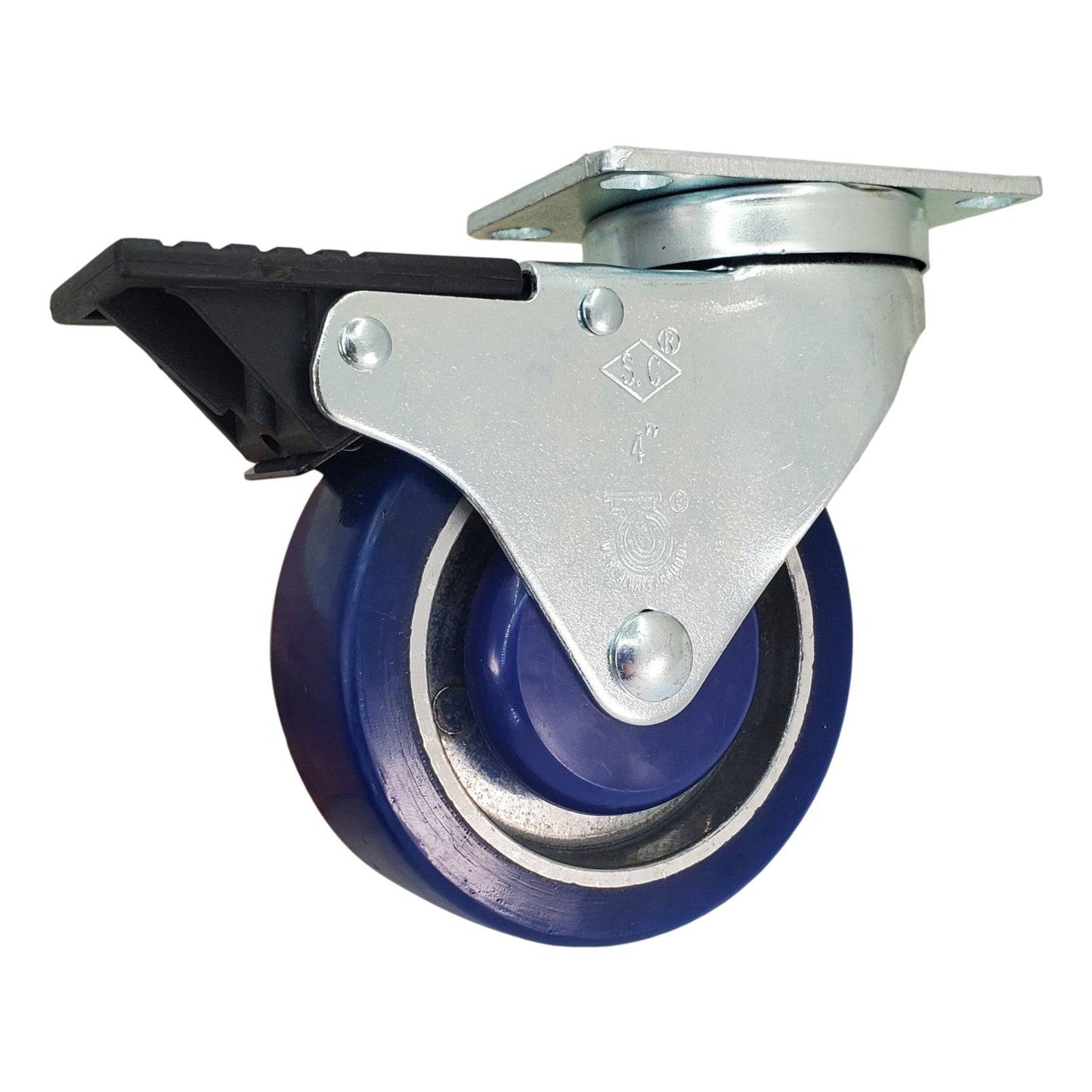 4" x 1-1/4" Polyon Aluminum Wheel Swivel Caster w/ Total Lock Brake - 380 lbs. Capacity - Durable Superior Casters