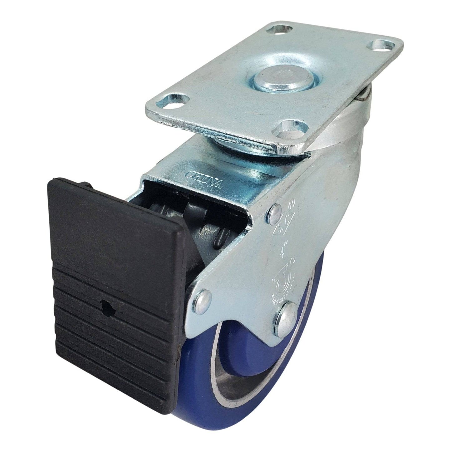 4" x 1-1/4" Polyon Aluminum Wheel Swivel Caster w/ Total Lock Brake - 380 lbs. Capacity - Durable Superior Casters