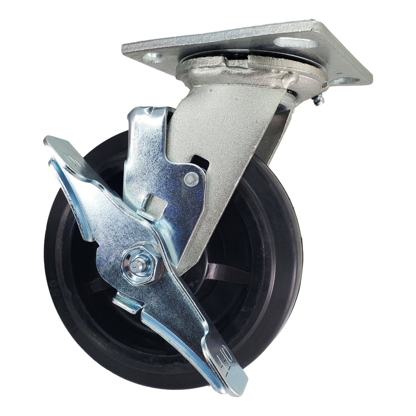 6" x 2" Rubber On Nylon Wheel Swivel Caster w/ Top Lock Brake - 500 lbs. Capacity - Durable Superior Casters