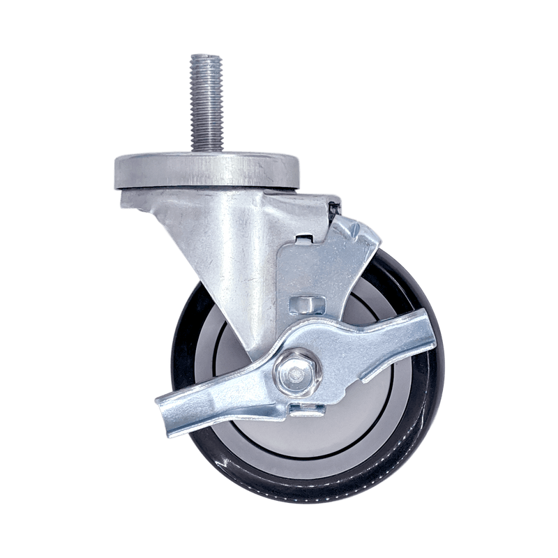 4" x 1-1/4" Poly-Pro Threaded Stem Swivel Caster, Top Lock Brake - 300 lbs. Cap. - Durable Superior Casters