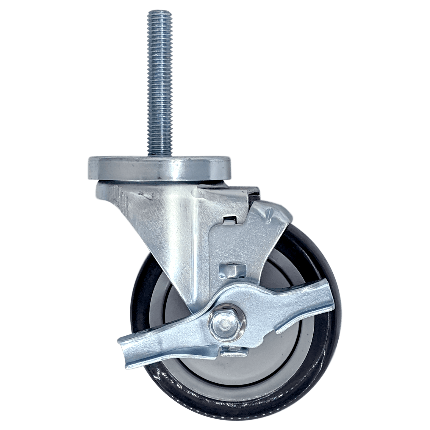 4" x 1-1/4" Poly-Pro Threaded Stem Swivel Caster, Top Lock Brake - 300 lbs. Cap. - Durable Superior Casters
