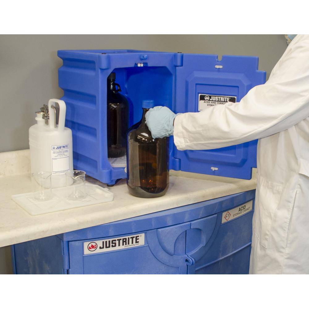 Countertop Corrosives-Acid Safety Cabinet, Cap. Two 4-Liter Bottles, 1 Door, Poly - Justrite