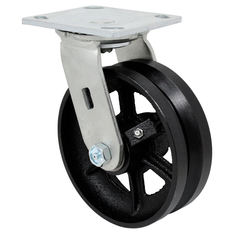 6" x 2" Cast Iron V-Groove Wheel Swivel Caster - 1000 lbs. Capacity - Durable Superior Casters