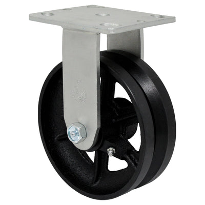 6" x 2" Cast Iron V-Groove Wheel Rigid Caster - 1000 lbs. Capacity - Durable Superior Casters