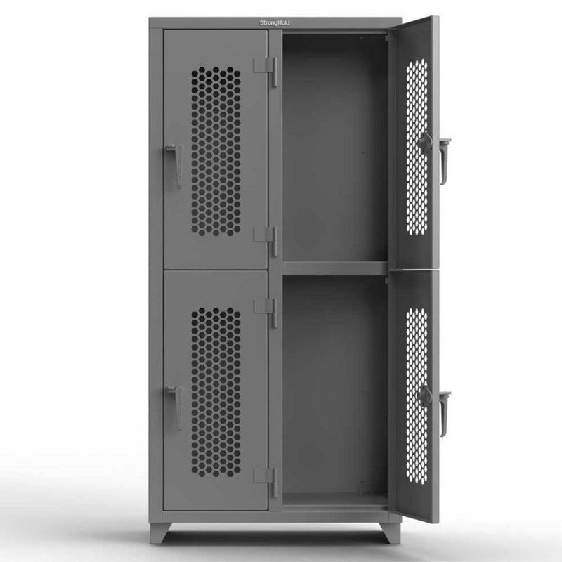Extra Heavy Duty 14 GA Double-Tier Ventilated Locker, 4 Compartments - 36 in. W x 18 in. D x 75 in. H - Strong Hold