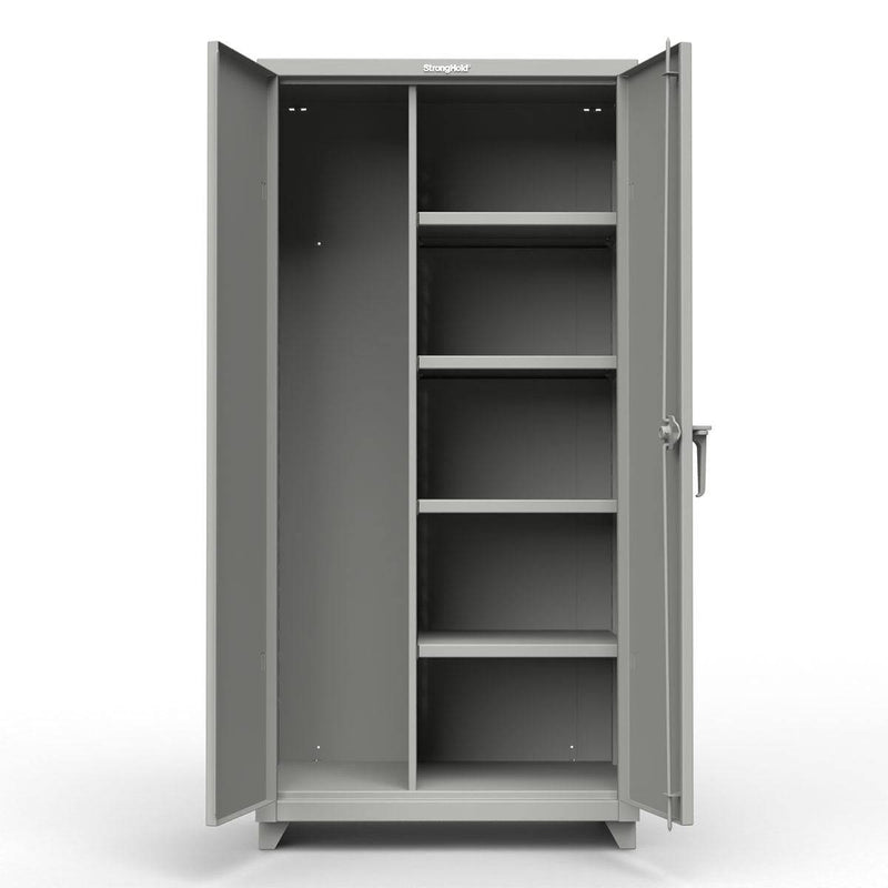 Extra Heavy Duty 14 GA Janitorial Cabinet with 4 Shelves - 36 In. W x 24 In. D x 75 In. H - Strong Hold