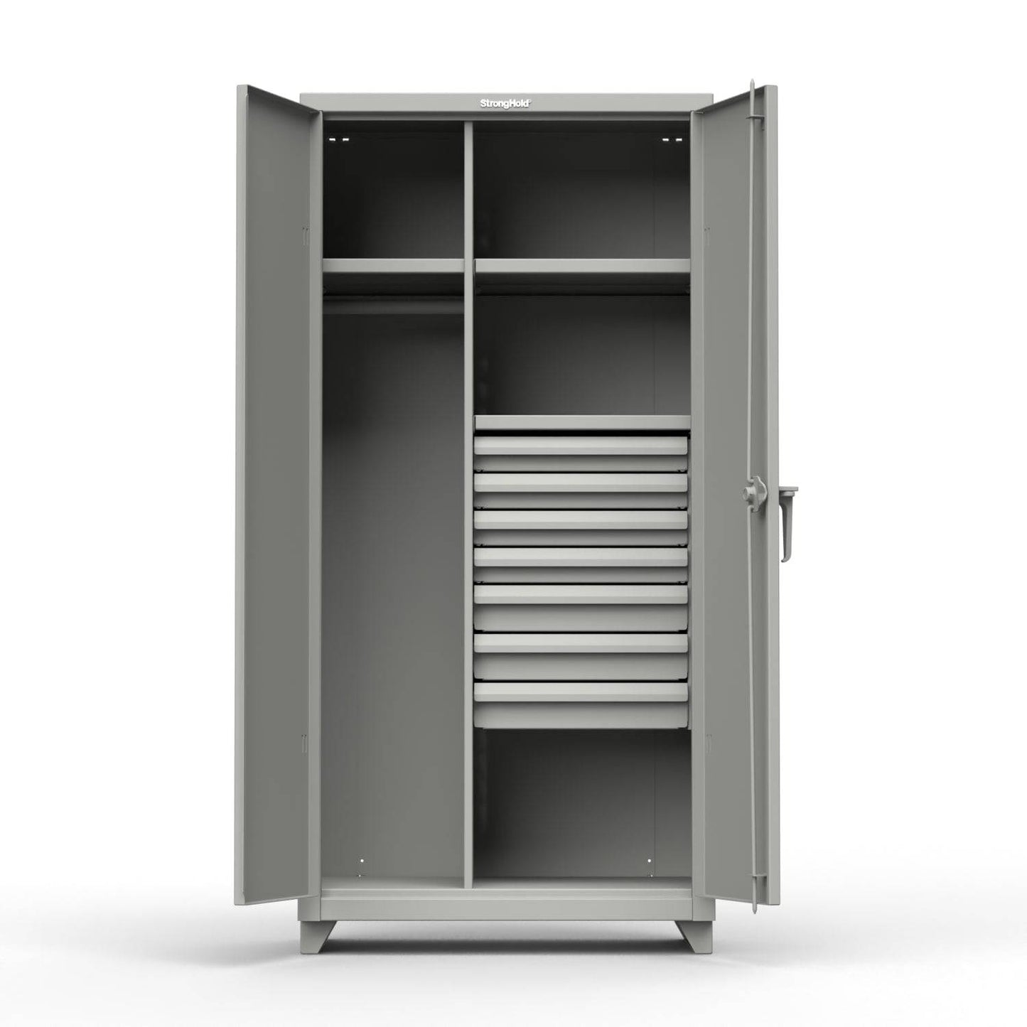 Extra Heavy Duty 14 GA Uniform Cabinet with 7 Drawers, 3 Shelves - 36 In. W x 24 In. D x 75 In. H - Strong Hold