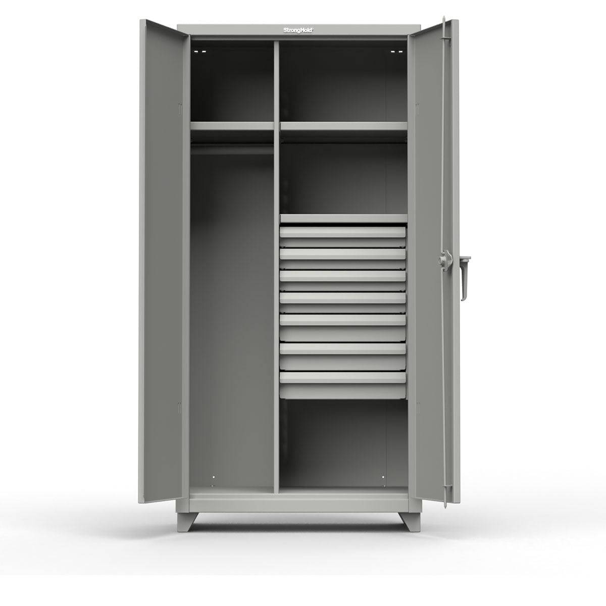 Extreme Duty 12 GA Uniform Cabinet with 7 Drawers, 3 Shelves - 36 In. W x 24 In. D x 78 In. H - Strong Hold