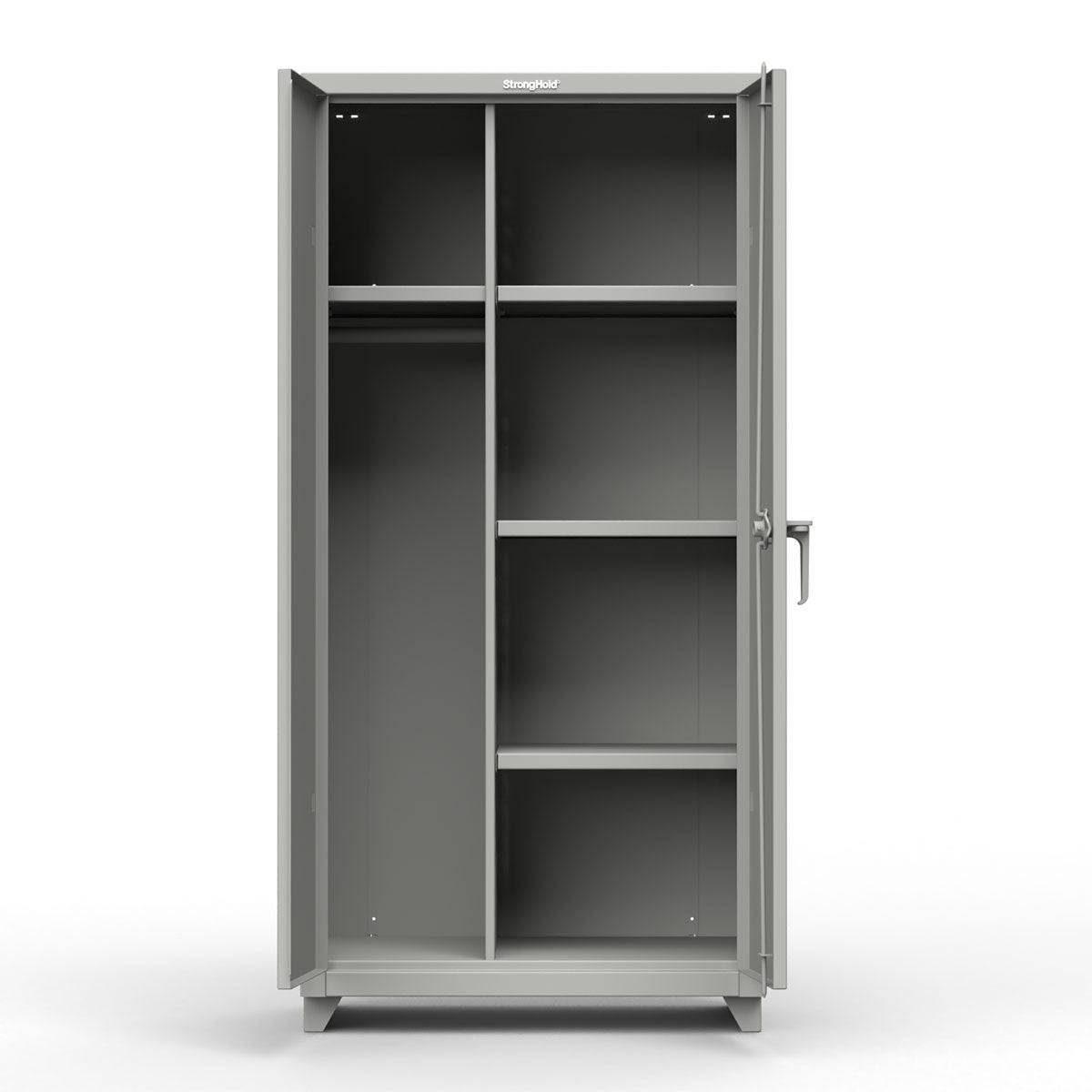 Extra Heavy Duty 14 GA Uniform Cabinet with 4 Shelves - 36 In. W x 24 In. D x 75 In. H - Strong Hold