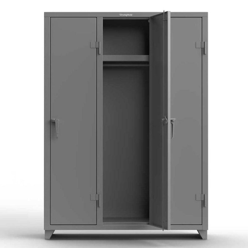 Extra Heavy Duty 14 GA Single-Tier Locker with Shelf and Hanger Rod, 3 Compartments - 54 in. W x 18 in. D x 75 in. H - Strong Hold