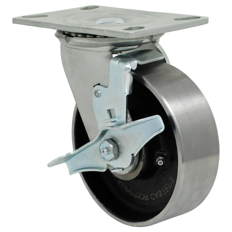 6" x 2" Forged Steel Wheel Swivel Caster w/ Top Lock Brake - 1500 lbs. capacity - Durable Superior Casters