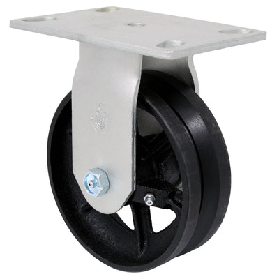 6" x 2" V-Groove Cast Iron Wheel Rigid Caster - 1000 lbs. Capacity - Durable Superior Casters
