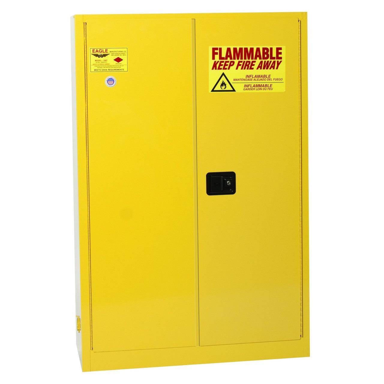 Flammable Liquid Safety Storage Cabinet, 45 Gal. Ylw, 2-Dr, Self-Close - Eagle Manufacturing