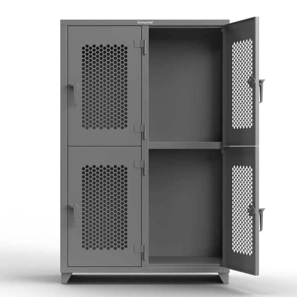 Extra Heavy Duty 14 GA Double-Tier Ventilated Locker, 4 Compartments - 48 in. W x 24 in. D x 75 in. H - Strong Hold