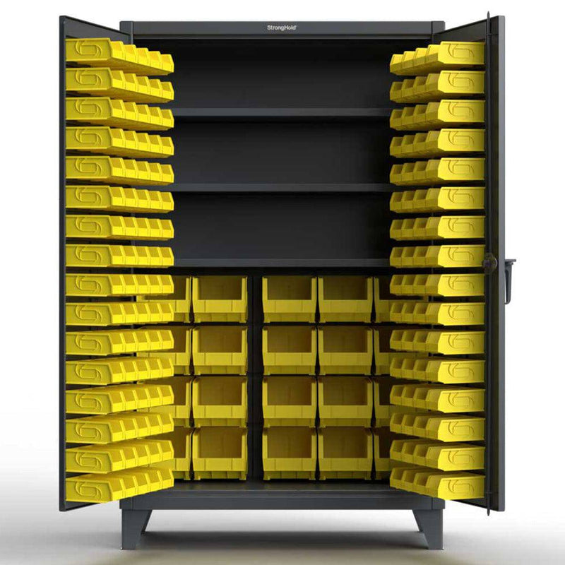 Extreme Duty 12 GA Bin Cabinet with Multiple Sized Bins, 3 Shelves - 48 In. W x 24 In. D x 78 In. H - Strong Hold