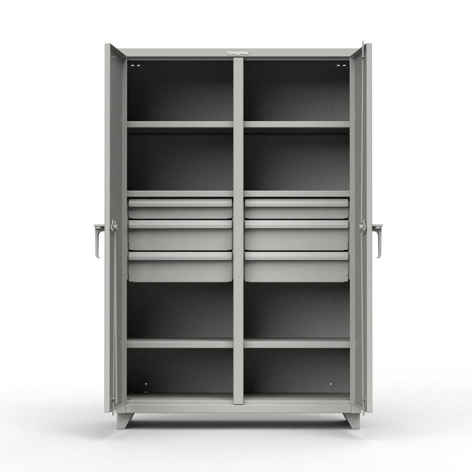 Extreme Duty 12 GA Double Shift Cabinet with 16 Drawers, 2 Shelves - 72 In. W x 24 In. D x 78 In. H - Strong Hold