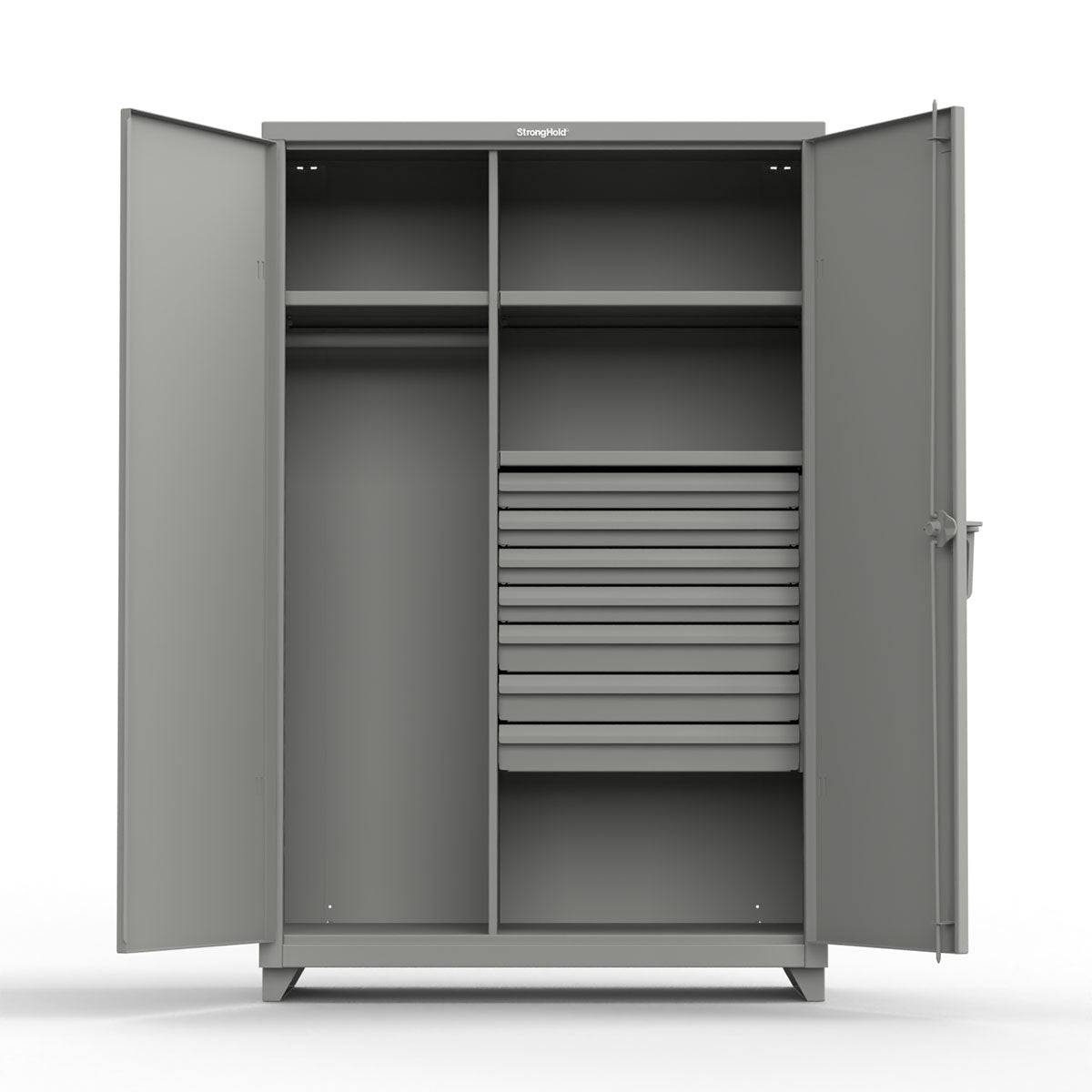 Extra Heavy Duty 14 GA Uniform Cabinet with 7 Drawers, 3 Shelves - 48 In. W x 24 In. D x 75 In. H - Strong Hold