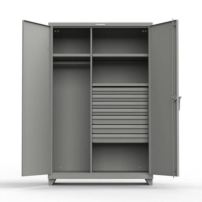 Extra Heavy Duty 14 GA Uniform Cabinet with 7 Drawers, 3 Shelves - 48 In. W x 24 In. D x 75 In. H - Strong Hold