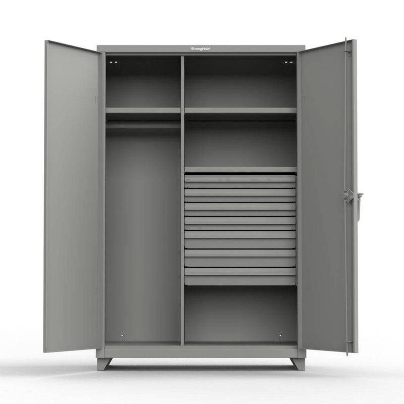 Extra Heavy Duty 14 GA Uniform Cabinet with 7 Drawers, 3 Shelves - 48 In. W x 24 In. D x 75 In. H - Strong Hold