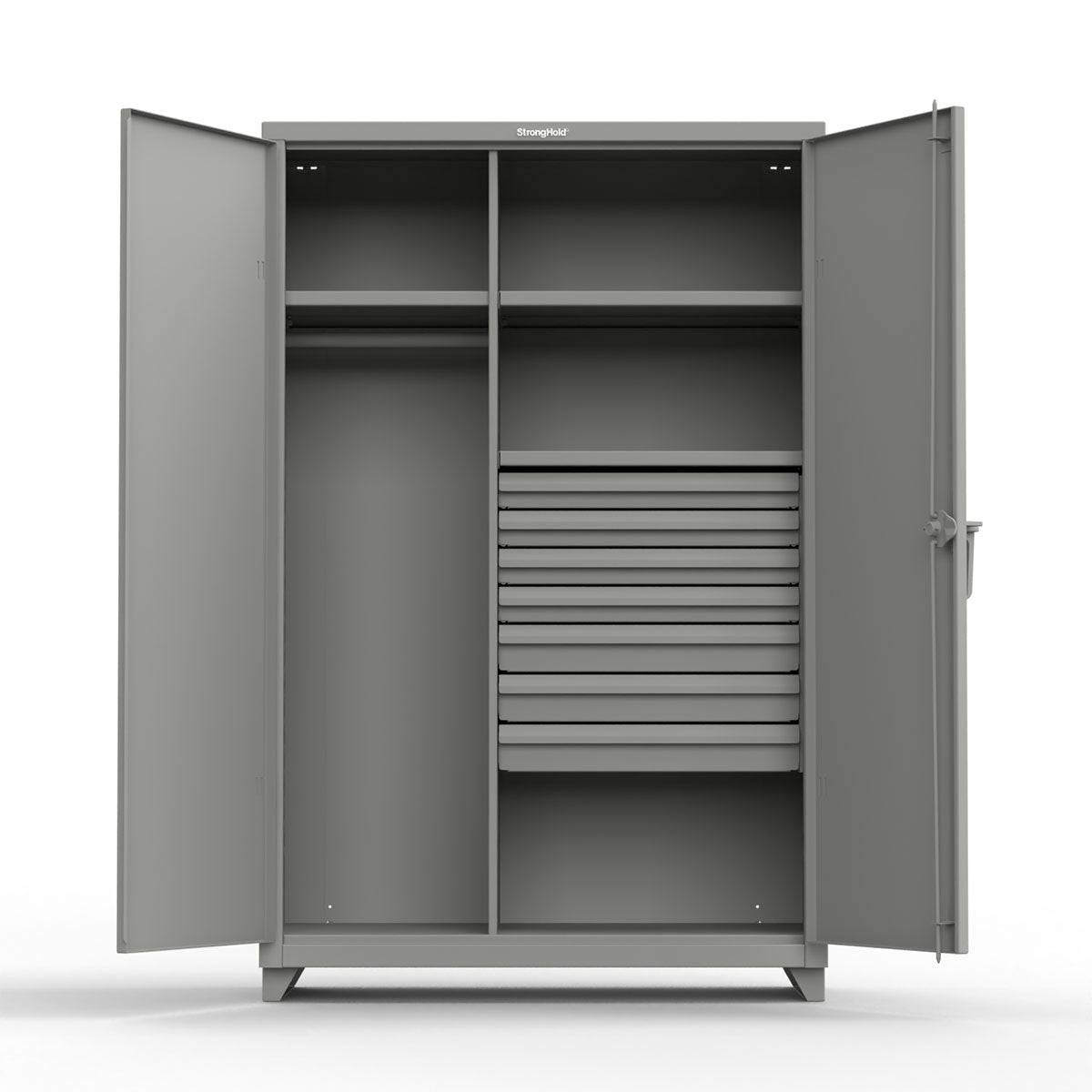 Extreme Duty 12 GA Uniform Cabinet with 7 Drawers, 2 Shelves - 48 In. W x 24 In. D x 66 In. H - Strong Hold