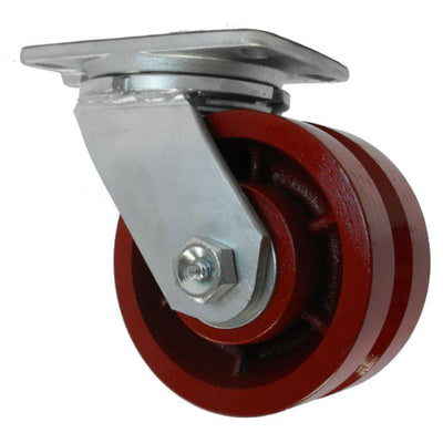6" x 3" V-Groove Heavy Duty Ductile Steel Wheel Swivel Caster, 2,400 Lbs. Cap - Durable Superior Casters
