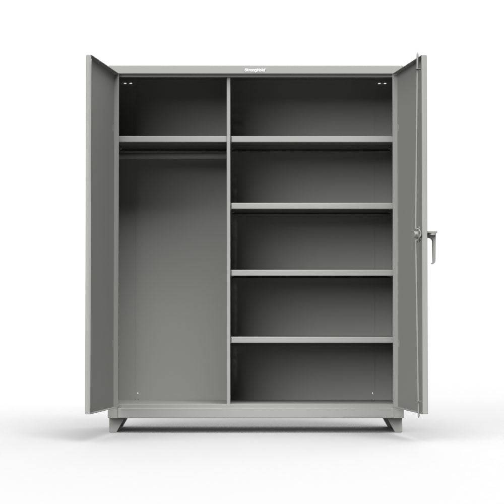 Extra Heavy Duty 14 GA Uniform Cabinet with 5 Shelves - 60 In. W x 24 In. D x 75 In. H - Strong Hold