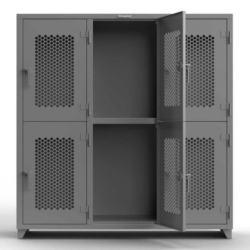 Extra Heavy Duty 14 GA Double-Tier Ventilated Locker, 6 Compartments - 72 in. W x 24 in. D x 75 in. H - Strong Hold