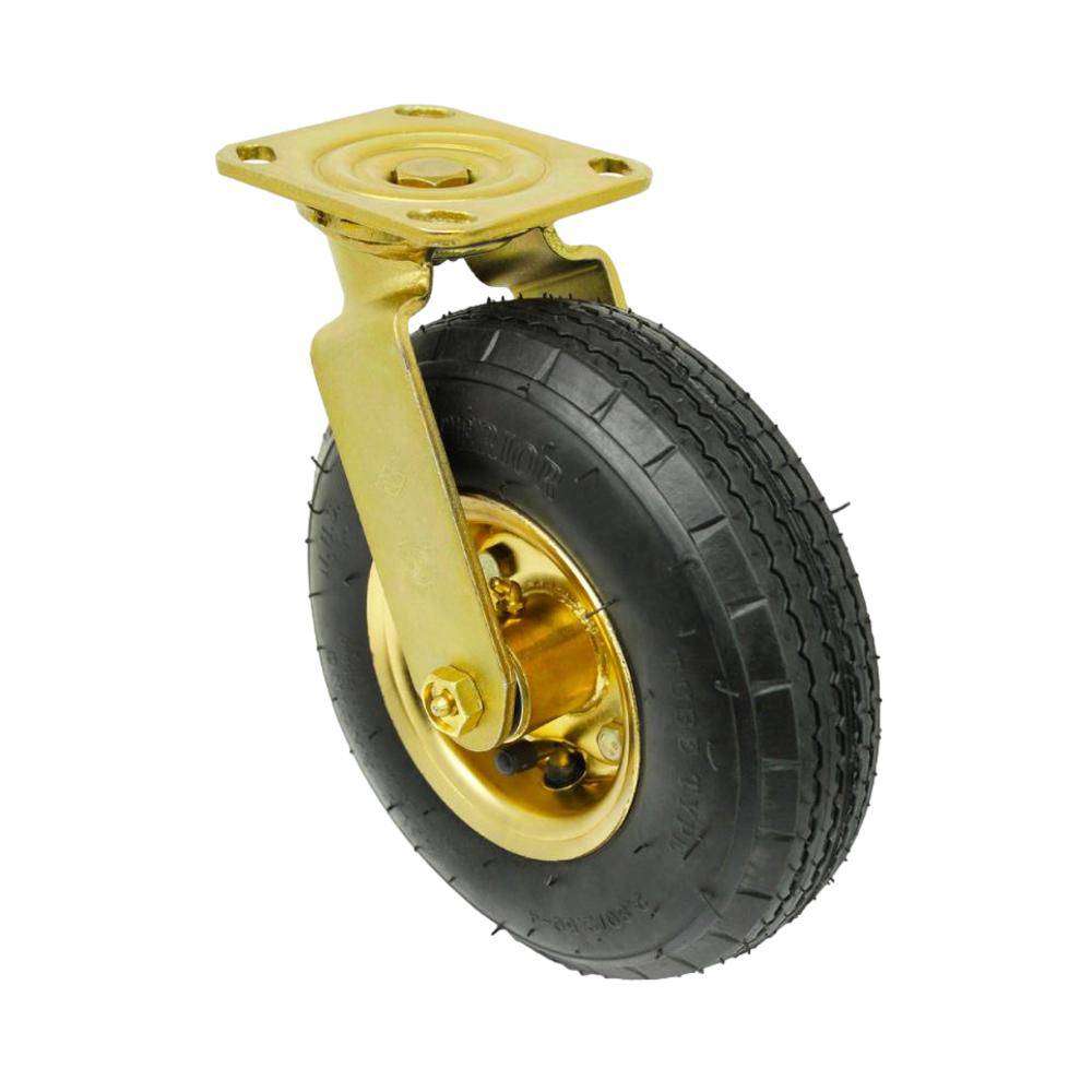 8" x 3" Pneumatic Wheel Brass Plated Swivel Caster with Top Lock Brake - 250 lbs. cap - Durable Superior Casters